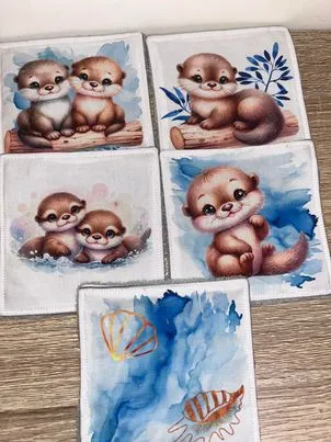 Panier et ses lingettes Milo la loutre, feuillage bleu – photo 3
