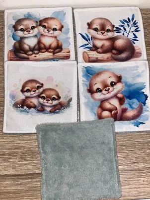 Panier et ses lingettes Milo la loutre, feuillage bleu – photo 4